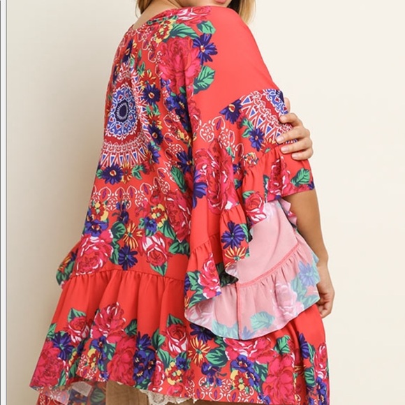 New Umgee Boho pink floral kimono - Picture 3 of 8